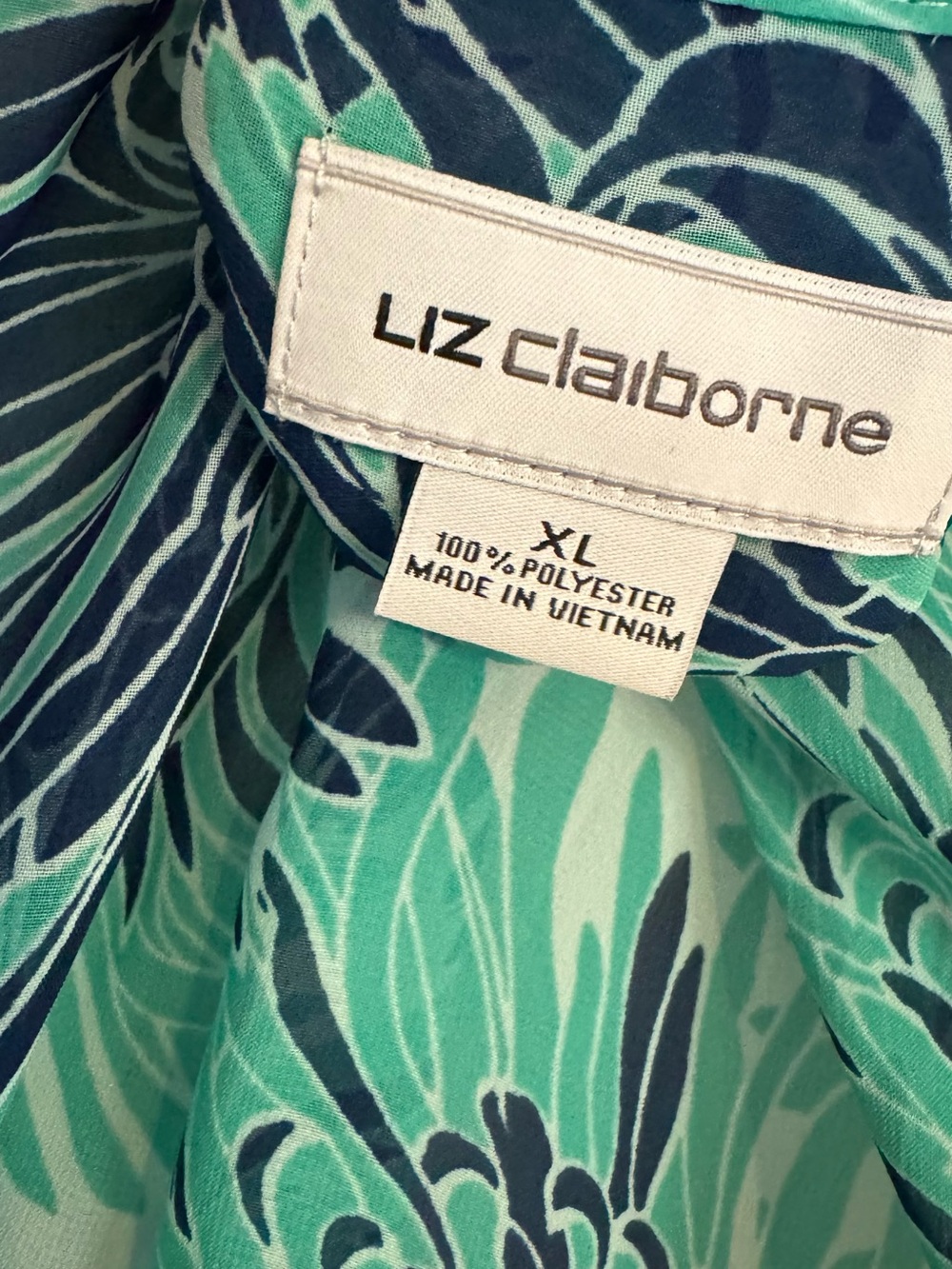 Liz Claiborne Mint & Navy Floral Sleeveless Button-Up Blouse XLARGE #P - Picture 7 of 7